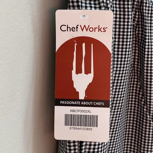 CHEF WORKS Culinary Mens Pants Black & White Check SZ 2XL Drawstring 3 pkt NWT! - Picture 4 of 12